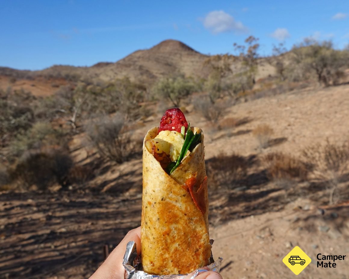 Breakfast burritoes are easy to make at camp