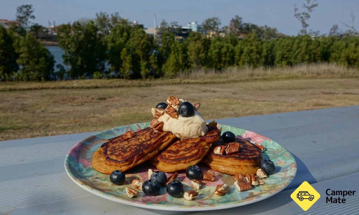 Sweet potato pancakes served up at the campground